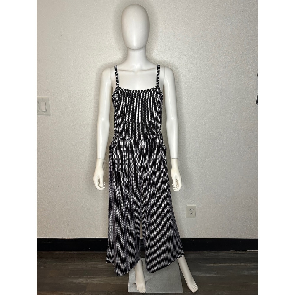 LuLaRoe Black White Polka Dot Wide Leg Jumpsuit Sleeveless Square Neck Pocket